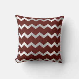 Chevron Silver Gray Burgundy Maroon Metal Stripes Kussen