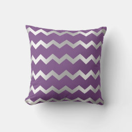 Chevron Silver Gray Paars Amethyst Metal Stripes Kussen