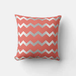 Chevron Silver Gray Stripes Coral Kussen