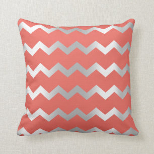Chevron Silver Gray Stripes Coral Kussen