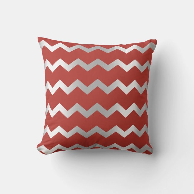 Chevron Silver Gray Stripes Lines Red Ruby Kussen (Voorkant)
