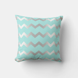 Chevron Silver Grey Aqua Water Metaallijnen Kussen
