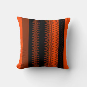 Chevron Sinaasappel, Zwart Zigzag Stripes Art Desi Kussen