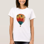 "Chevron Sky: Vibrant Hot Air Balloon in Flight T-shirt (Voorkant)