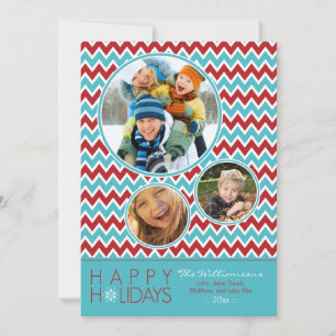 Chevron Snowflake Family Holiday Card (aqua) Feestdagenkaart