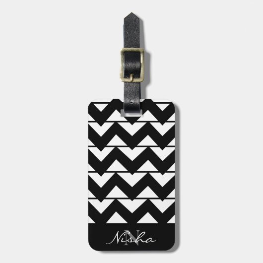Chevron Streep Monogram Naam Bagagelabel (Voorkant verticaal)