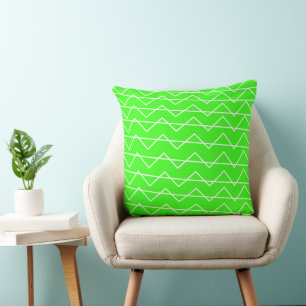 Chevron Streep Neon Groen Witte Geometrische Patro Kussen