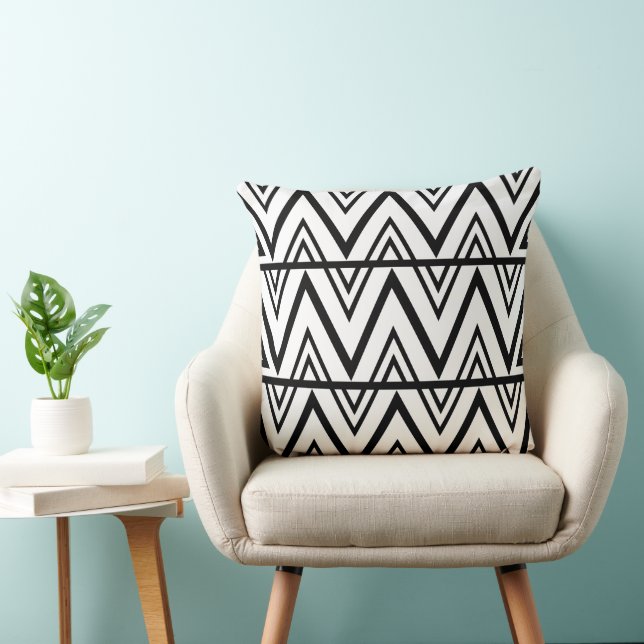 Chevron Streep Zwart en Wit Chevron Streep  Kussen (Stoel)