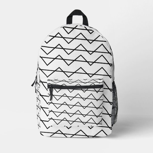 Chevron Streep Zwart en Wit Geometrisch Patroon Bedrukte Rugzak (Voorkant)