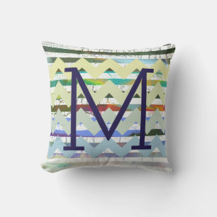 chevron strepen + abstractie + monogram, koel buitenkussen
