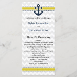 chevron strepen, anker, nautisch huwelijksprogramm programmakaart