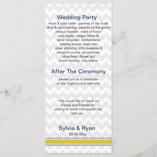 chevron strepen, anker, nautisch huwelijksprogramm programmakaart (Achterkant)