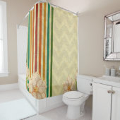 Chevron strepen en bloemen douchegordijn (In situ)