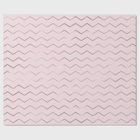 Chevron Strepen Lijnen Zilver Metallic Roze Elegan Cadeaupapier (Vlak)
