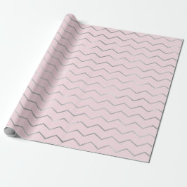 Chevron Strepen Lijnen Zilver Metallic Roze Elegan Cadeaupapier