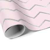 Chevron Strepen Lijnen Zilver Metallic Roze Elegan Cadeaupapier (Rol Hoek)