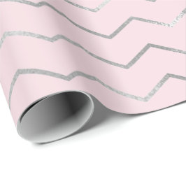 Chevron Strepen Lijnen Zilver Metallic Roze Elegan Cadeaupapier