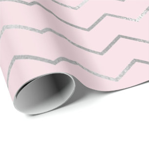 Chevron Strepen Lijnen Zilver Metallic Roze Elegan Cadeaupapier