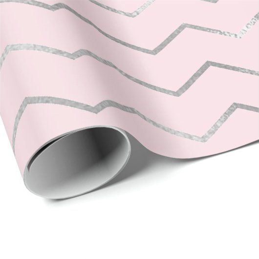 Chevron Strepen Lijnen Zilver Metallic Roze Elegan Cadeaupapier (Rol Hoek)