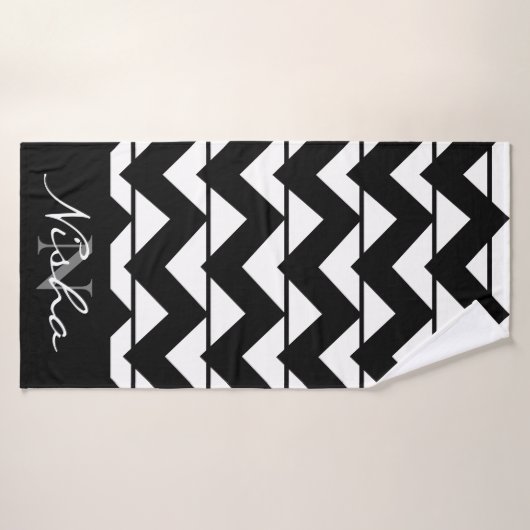 Chevron Stripe Black en White Monogram Badhanddoek (Badhanddoek)