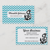 Chevron Stripe Blue Anchor Nautical Visitekaartje (Voorkant / Achterkant)