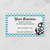 Chevron Stripe Blue Anchor Nautical Visitekaartje (Achterkant)