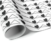 Chevron Stripe Hearts Black and White Pattern Cadeaupapier (Rol Hoek)