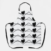 Chevron Stripe Hearts Black en White Kitchen Schort (Voorkant)
