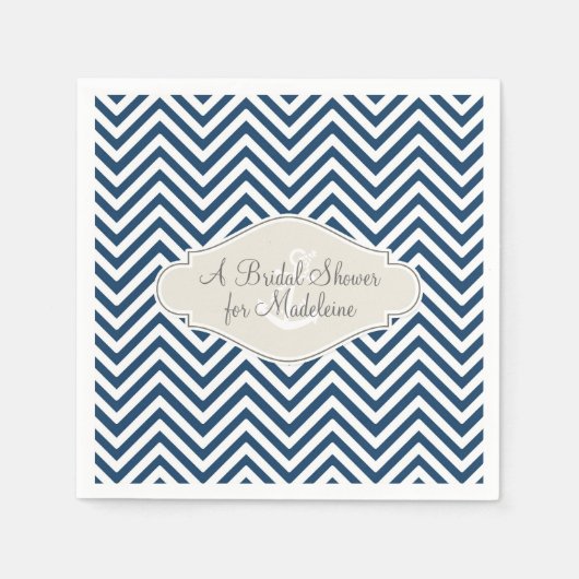 Chevron Stripe Moderne Nautische Anker Douche Deco Servet (Voorkant)