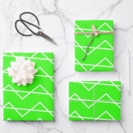 Chevron Stripe Neon Green White Geometric Pattern Inpakpapier Vel