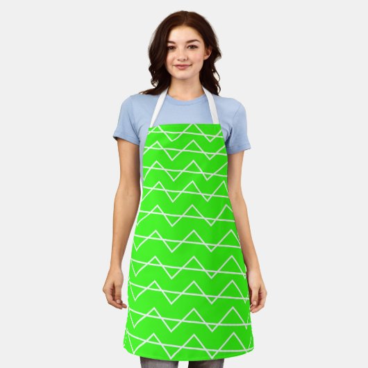 Chevron Stripe Neon Groen Wit Geometrisch Schort (Gedragen)