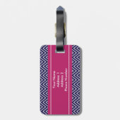 Chevron Stripes gepersonaliseerde monogram marine Bagagelabel (Achterkant verticaal)