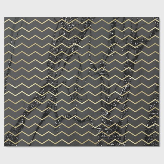 Chevron Stripes Gold Glitter Grey Marble Black Cadeaupapier (Vlak)