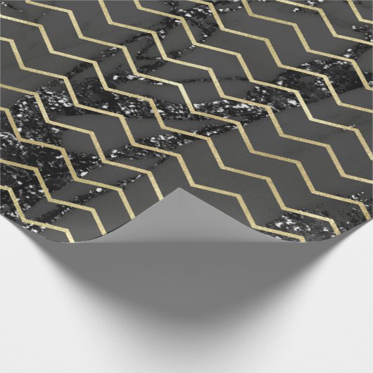 Chevron Stripes Gold Glitter Grey Marble Black Cadeaupapier (Hoek)