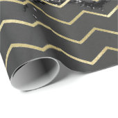 Chevron Stripes Gold Glitter Grey Marble Black Cadeaupapier (Rol Hoek)
