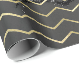 Chevron Stripes Gold Glitter Grey Marble Black Cadeaupapier