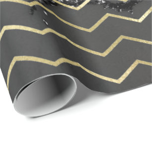 Chevron Stripes Gold Glitter Grey Marble Black Cadeaupapier
