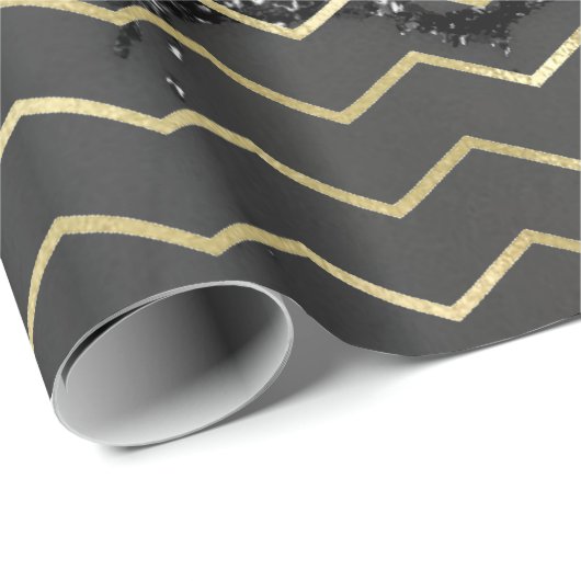 Chevron Stripes Gold Glitter Grey Marble Black Cadeaupapier (Rol Hoek)