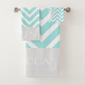 Chevron Stripes Gray Monogram Handdoekset Bad Handdoek (Insitu)