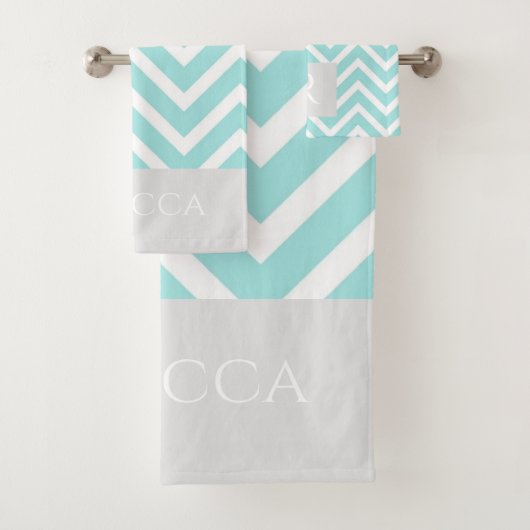 Chevron Stripes Gray Monogram Handdoekset Bad Handdoek (Insitu)