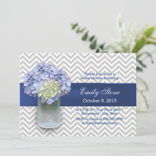 Chevron Stripes Hydrangea Mason Jar Vrijgezellenfe Kaart (Staand voorkant)