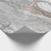 Chevron Stripes Ivory Metallic Gray Marmer White Cadeaupapier (Hoek)