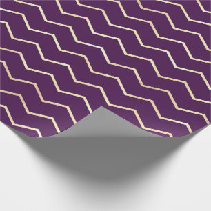 Chevron Stripes Line Gold Metallic Paars Violet Cadeaupapier