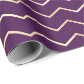 Chevron Stripes Line Gold Metallic Paars Violet Cadeaupapier (Rol Hoek)
