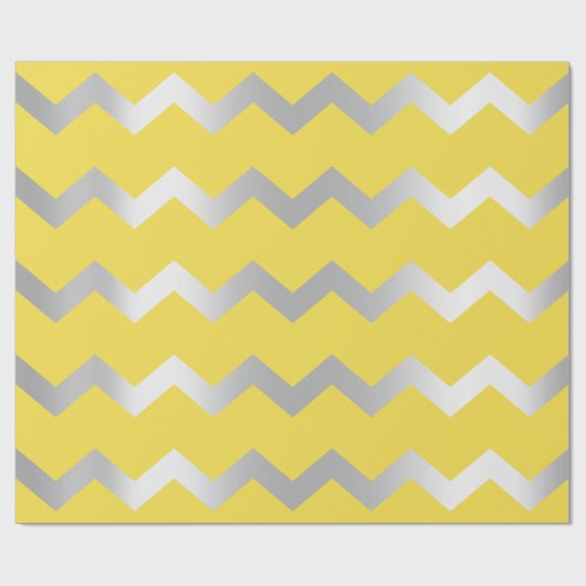 Chevron Stripes Lines Geel Grijs Grijs Zilver Cadeaupapier (Vlak)