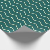 Chevron Stripes Lines Gold Metallic Blauwgroen Aqu Cadeaupapier (Hoek)