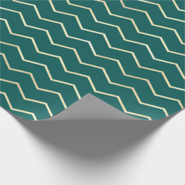 Chevron Stripes Lines Gold Metallic Blauwgroen Aqu Cadeaupapier