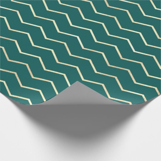 Chevron Stripes Lines Gold Metallic Blauwgroen Aqu Cadeaupapier (Hoek)