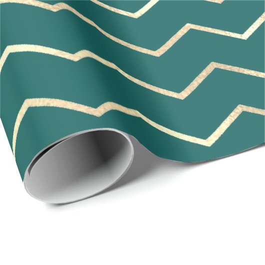 Chevron Stripes Lines Gold Metallic Blauwgroen Aqu Cadeaupapier (Rol Hoek)