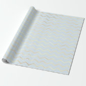 Chevron Stripes Lines Gold Metallic Blue Pastel Cadeaupapier (Uitgerold)